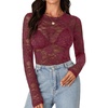 image:imageLYANER Womens Floral Lace Sheer Mesh Sexy BlouseDark Red