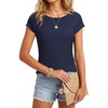 image:imageLYANER Womens Frill Trim Round Neck Casual T ShirtsNavy Blue