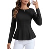 image:imageLYANER Womens Round Neck Work Peplum TopsBlack