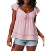 image:imageLYANER Womens Tie Front Smocked Babydoll TopsLight Pink