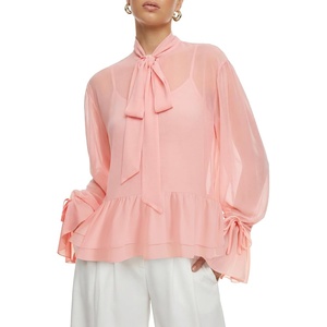 image:imageLYANER Womens Chiffon Bow Tie Neck Casual BlouseLight Pink