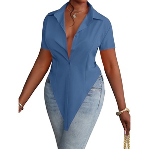 image:imageLYANER Womens Collar V Neck Y2k TopsDenim Blue