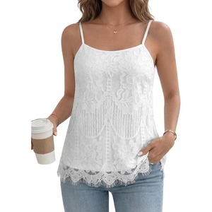 image:imageLYANER Womens Floral Lace Double Layered Cami TopsWhite