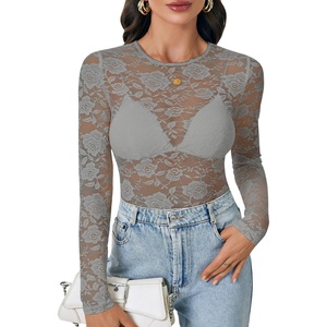 image:imageLYANER Womens Floral Lace Sheer Mesh Sexy BlouseGray