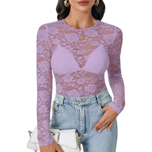 image:imageLYANER Womens Floral Lace Sheer Mesh Sexy BlouseLight Purple