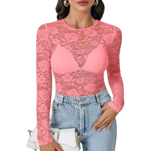 image:imageLYANER Womens Floral Lace Sheer Mesh Sexy BlousePure Pink