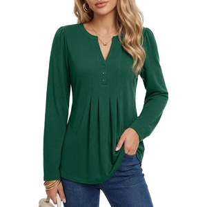 image:imageLYANER Womens Henley V Neck Casual Blouse TopsGreen