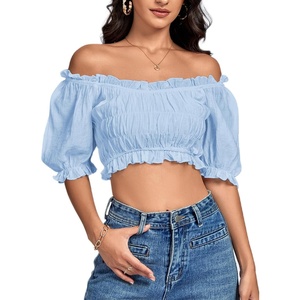image:imageLYANER Womens Off The Shoulder Crop TopsLight Blue