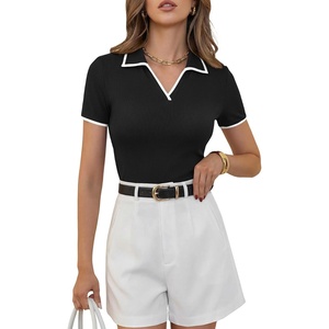image:imageLYANER Womens Ribbed Knit V Neck Dressy BlouseBlack