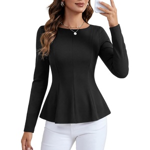 image:imageLYANER Womens Round Neck Work Peplum TopsBlack
