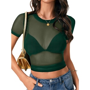 image:imageLYANER Womens Sheer Mesh Sexy TopsDark Green