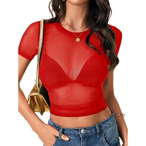 image:imageLYANER Womens Sheer Mesh Sexy TopsRed
