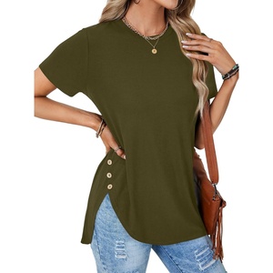 image:imageLYANER Womens Side Split Casual TShirtsArmy Green