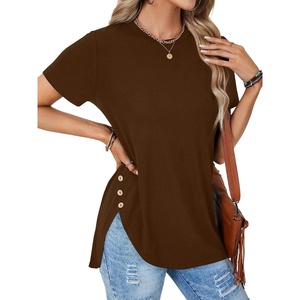 image:imageLYANER Womens Side Split Casual TShirtsDark Brown