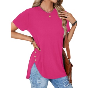 image:imageLYANER Womens Side Split Casual TShirtsRose Red