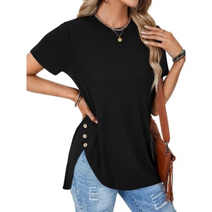 image:imageLYANER Womens Side Split Casual TShirtsSolid Black