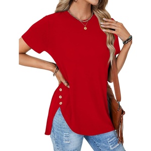 image:imageLYANER Womens Side Split Casual TShirtsSolid Red