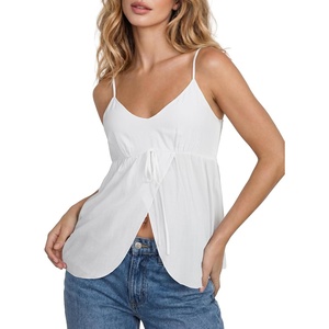 image:imageLYANER Womens Spaghetti Straps Sleeveless Split Front Smocked Y2k Babydoll Cami TopsWhite