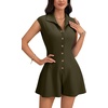image:imageLYANER Womens Collared V Neck Button Down Cap Sleeve Sexy Rompers JumpsuitsArmy Green