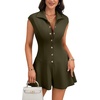image:imageLYANER Womens Collared V Neck Button Down Cap Sleeve Sexy Rompers JumpsuitsArmy Green
