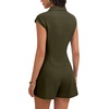 image:imageLYANER Womens Collared V Neck Button Down Cap Sleeve Sexy Rompers JumpsuitsArmy Green