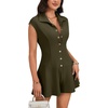 image:imageLYANER Womens Collared V Neck Button Down Cap Sleeve Sexy Rompers JumpsuitsArmy Green