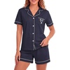 image:imageLYANER Womens Heart Print Pajamas SetsNavy Blue
