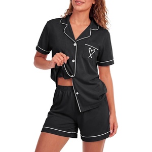 image:imageLYANER Womens Heart Print Pajamas SetsBlack