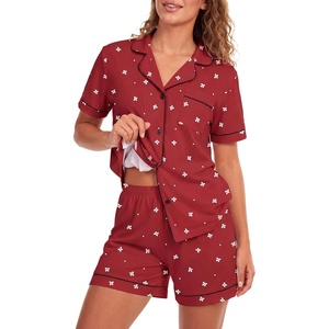 image:imageLYANER Womens Heart Print Pajamas SetsBow Burgundy