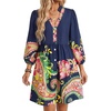 image:imageLYANER Womens Boho V Neck 34 Sleeve Casual Mini DressNavy Blue