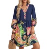 image:imageLYANER Womens Boho V Neck 34 Sleeve Casual Mini DressNavy Blue