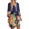 image:imageLYANER Womens Boho V Neck 34 Sleeve Casual Mini DressNavy Blue