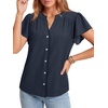 image:imageLYANER Womens Button Down V Neck Casual BlouseDark Blue