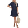 image:imageLYANER Womens Button Up Short Sleeve Casual Denim DressDark Blue