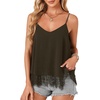 image:imageLYANER Womens Chiffon Lace Trim Sexy Cami ShirtsArmy Green