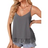 image:imageLYANER Womens Chiffon Lace Trim Sexy Cami ShirtsDark Grey