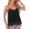 image:imageLYANER Womens Chiffon Lace Trim Sexy Cami ShirtsSolid Black