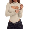 image:imageLYANER Womens Cutout Front Sexy BodysuitsBeige