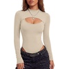 image:imageLYANER Womens Cutout Front Sexy BodysuitsBeige