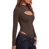 image:imageLYANER Womens Cutout Front Sexy BodysuitsBrown