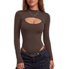 image:imageLYANER Womens Cutout Front Sexy BodysuitsBrown