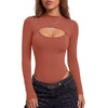 image:imageLYANER Womens Cutout Front Sexy BodysuitsCaramel