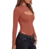 image:imageLYANER Womens Cutout Front Sexy BodysuitsCaramel