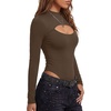 image:imageLYANER Womens Cutout Front Sexy BodysuitsDark Brown