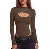 image:imageLYANER Womens Cutout Front Sexy BodysuitsDark Brown