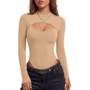 image:imageLYANER Womens Cutout Front Sexy BodysuitsKhaki