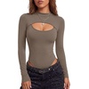 image:imageLYANER Womens Cutout Front Sexy BodysuitsLight Brown