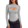 image:imageLYANER Womens Cutout Front Sexy BodysuitsLight Gray