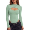 image:imageLYANER Womens Cutout Front Sexy BodysuitsLight Green