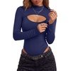 image:imageLYANER Womens Cutout Front Sexy BodysuitsNavy Blue